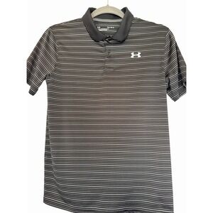 Under Armour Youth Size Large Black White Striped Golf Polo Loose Fit